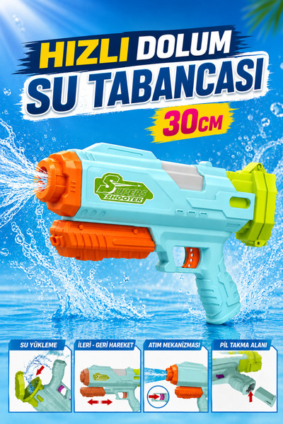YILDIRIM OYUNCAK Şarjlı Otomatik Su Tabancası 30cm – 500ml Hızlı Dolum Çocuk ...