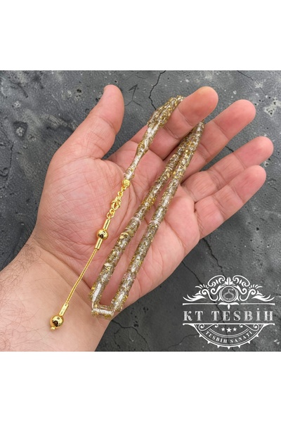 Kttesbihaksesuar SERTİFİKALI GOLDEN ROSARY KESME UÇAK CAMI ALTIN VARAKLI TESBİH