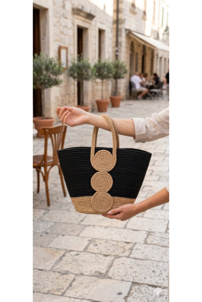 ENA Design Women's Double Color Jute Straw Shoulder and Shoulder Bag - Black ...