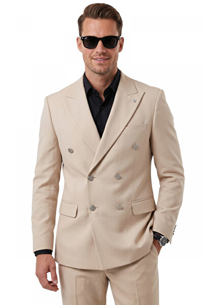 DeepSEA Costum pentru bărbați, bej, slim fit, cu două rânduri de nasturi, cu ...
