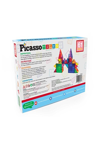 PicassoTiles Picasso - Magnetic Tile Classic 61pc Building Set