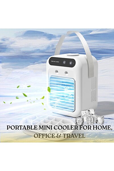 ARABIQO Mini Air Conditioner Fan with Humidifier Mist Cooler, Portable USB Rechargeable Cooling Fan, 2-Speed Personal Air Cooler with 1800mAh Battery for Home Office Dorm Car Travel