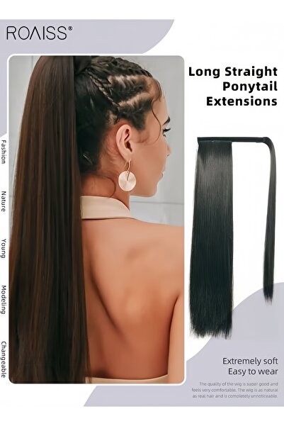 ROAISS Long Straight Ponytail Extensions, Natural Ponytail Wig with Wrap Arou...