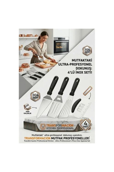 Generic Brand 304 Inox Stainless Steel 4-Piece Spatula and Dough Cutter Set -...