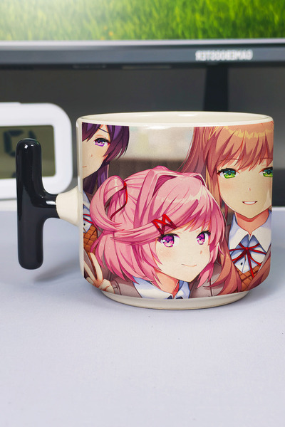 ZipZap كوب سيراميك فاخر مطبوع من DDLC (قطعة واحدة) بمقبض أسود خاص على شكل حرف...