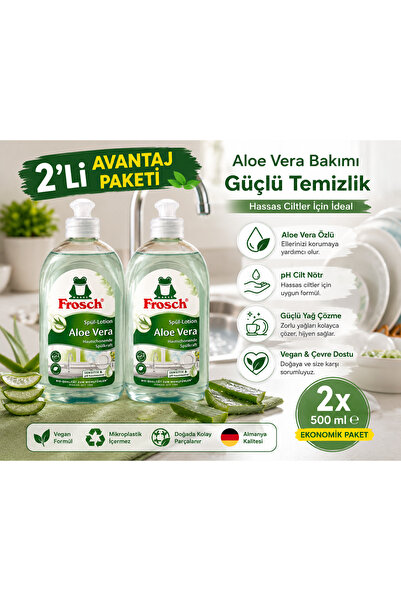 Frosch Aloe Vera Bulaşık Deterjanı 500 ml Hassas Ciltler İçin X 2 Adet