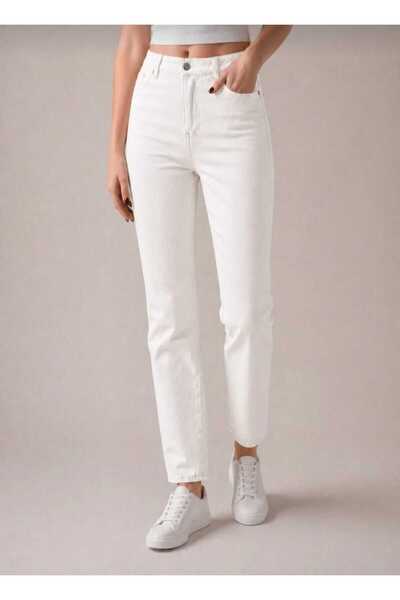 JAXEN Lisa Women's High Waist White Washed Lycra Mom Jean Pants
