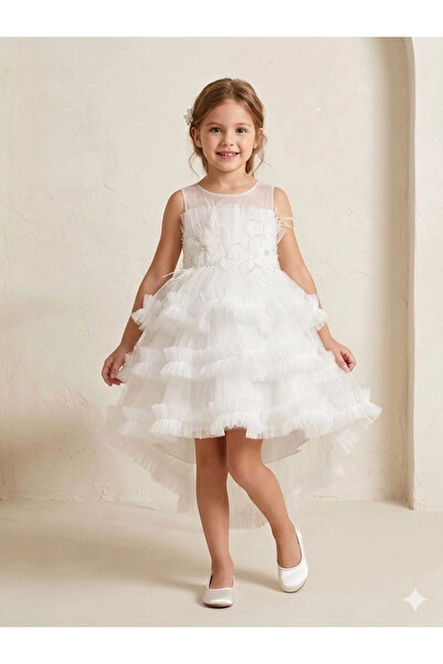 Orca Kids Fashion 2-10 Pearl Floral Ruffle Evening Dress White