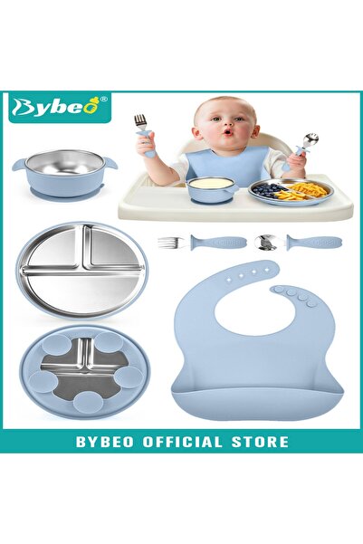 BYBEO 5 PCS Baby Feeding Set,Stainless Steel Suction Plates and Bowls with Si...
