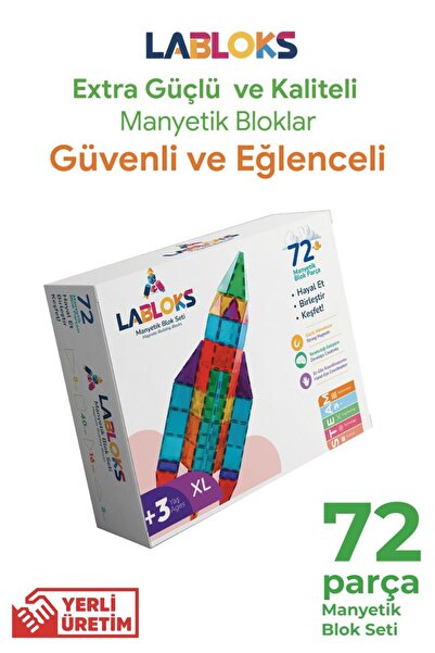 LABLOKS Manyetik Yapı Blokları – Çocuklar Için Eğitici Oyuncak 72 Parça Manye...