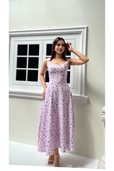 Moda Banuş Lilac A-Line Lace-Up Midi Dress