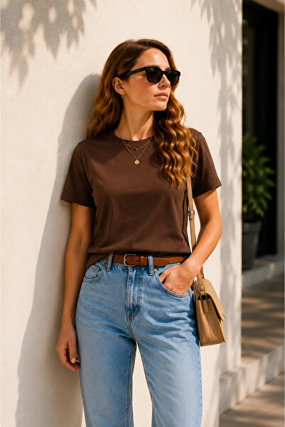 Combout Kadın Pamuklu Kalın Dokulu Basic Bisiklet Yaka Kısa Kollu T-Shirt