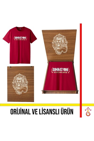 Galatasaray Lisanslı 2026 Şampiyonluk Dominasyon Kırmızı Tişört Aslan Ahşap K...