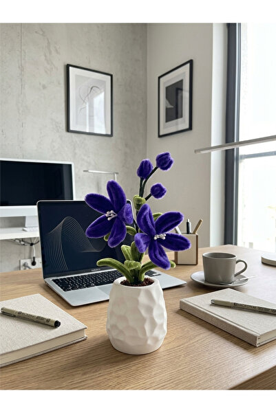 Crystal Coza Handmade Chenille Flower in a Pot Decorative Artificial Flower 2...