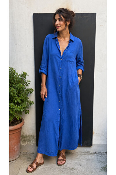 Butik İtalyan keten gömlek elbise