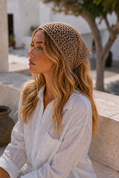 OUS Brown Mesh Knitted Bandana Women's Tie-Back Hair Band Lightweight Stretch...
