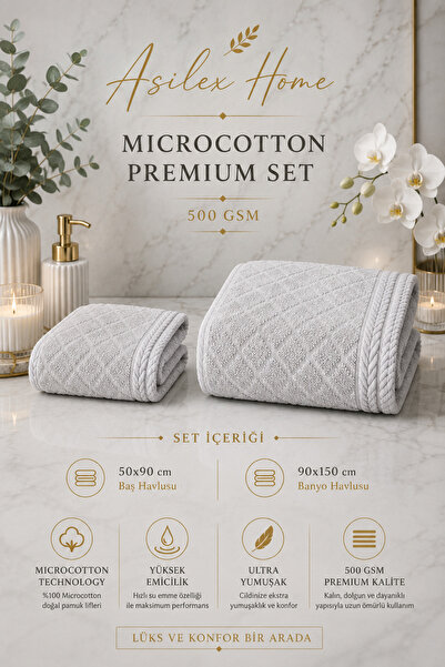 Asilex Home Collection Microcotton Premium 2'li Havlu Seti Ultra Yumuşak Bany...
