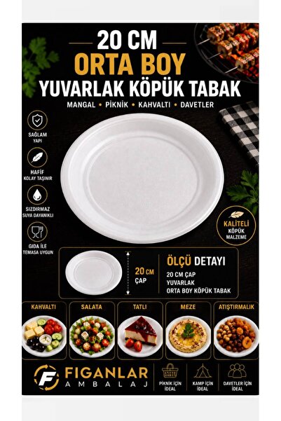 figanlar ambalaj 20 cm Orta Boy Yuvarlak Köpük Tabak – Kahvaltı, Salata, Tatl...