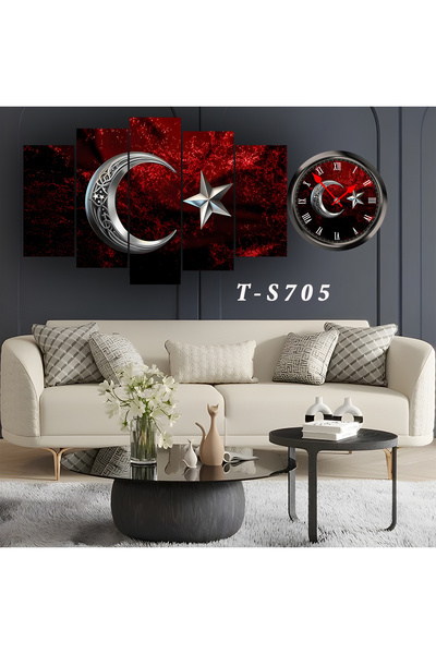 BellaaaModa Atatürk temalı Dekoratif Desenli Mdf Tablo 5 Parça Set ve Saatli ...