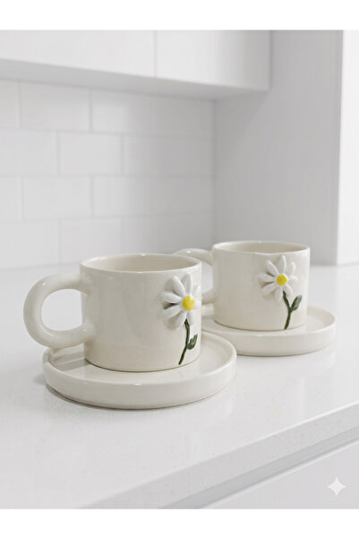 seda seramik Daisy Embossed Handmade Ceramic Coffee Cup - 200 ml