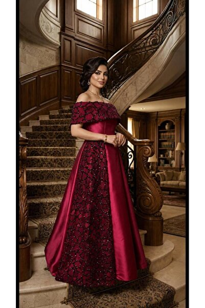 Mar style Women's Off Shoulder Luxury Embroidered Sequin Dress with Klosch Cut