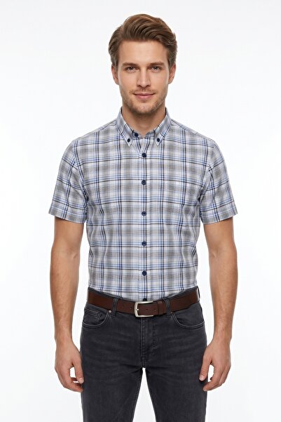 KAMER Men's Classic Plaid Short Sleeve Shirt 9456 Bgl-St05524