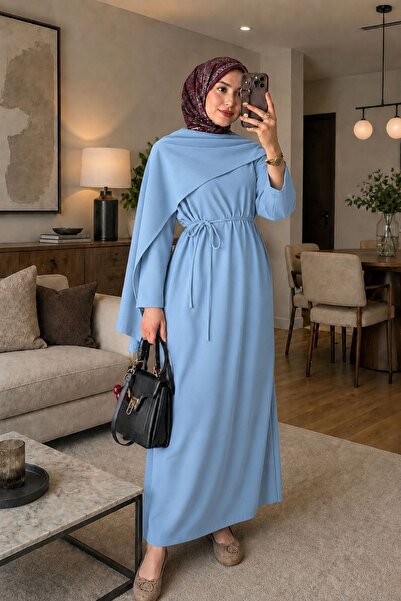 MAG FASHİON Burgundy Hijab Dress Cotton Fabric Shawl Collar Hijab Dress