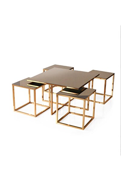 larissa design 4 lü ZİGON VE ORTA SEHPA TAKIM gold kaplama