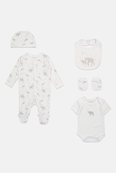 Rock A Bye Baby Boutique طقم للأولاد الصغار مكون من 5 قطع: بودي سوت بطبعات جرافيك ومريلة، متعدد الألوان