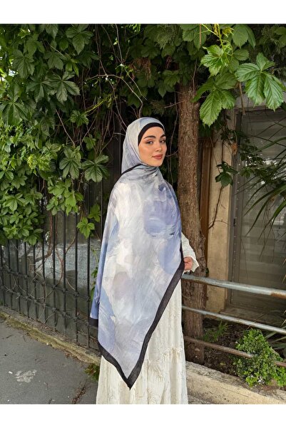 ARZU SEMA شال سيميكا بنمط بامبو كراش أزرق مقاس 75x185 سم