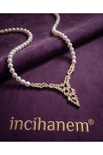 incihanem 925 AYAR GÜMÜŞ GOLD KAPLAMA ORJİNAL İNCİ KOLYE