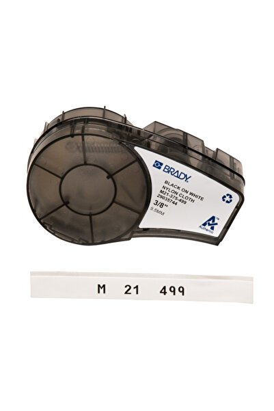 Brady M21-375-499 Nylon Cloth Label Cartridge, Black on White, 9.5mm