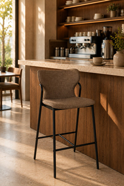 MARIA HOMES Modern Upholstered Bar Stool with Curved Backrest & Metal Frame -...