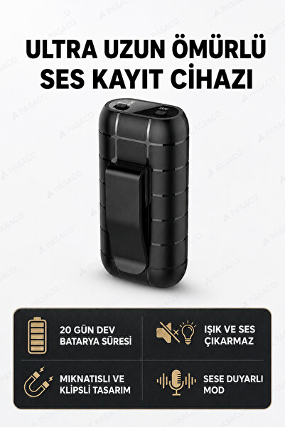 Kingboss 32GB Mini Ses Kayıt Cihazı Mıknatıslı 20 Gün Şarj Profesyonel Kaydedici