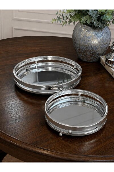 Şahane 2 صينية مستديرة - فضية TKEBT فضية