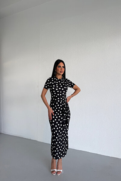 KAMACI BUTİK Polka Dot Patterned Belted Dress