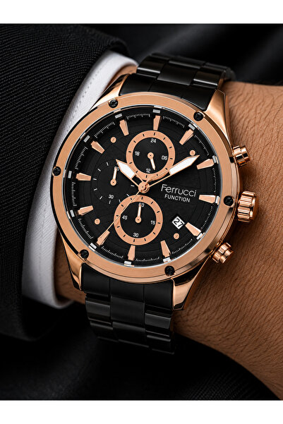 Ferrucci Men's Wristwatch Steel Band Rose Gold Color Calendar Display Casual ...