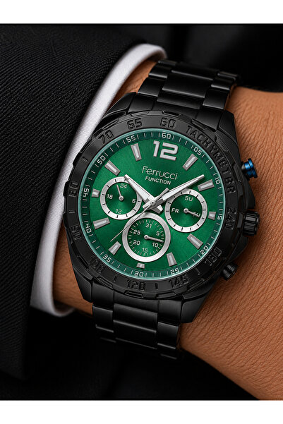 Ferrucci Men's Wristwatch Steel Band Black Color Functional Casual and Classi...