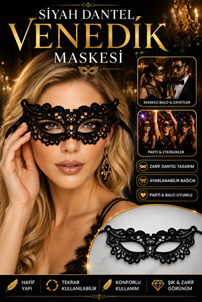 Tamsena Store Siyah Dantel Venedik Maskesi Kadın Maskeli Balo Maskesi Parti K...