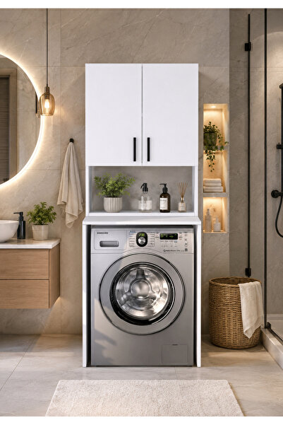 Fuvela Home Üst Dolaplı Çok Amaçlı Çamaşır Makinası Banyo Dolabı Beyaz