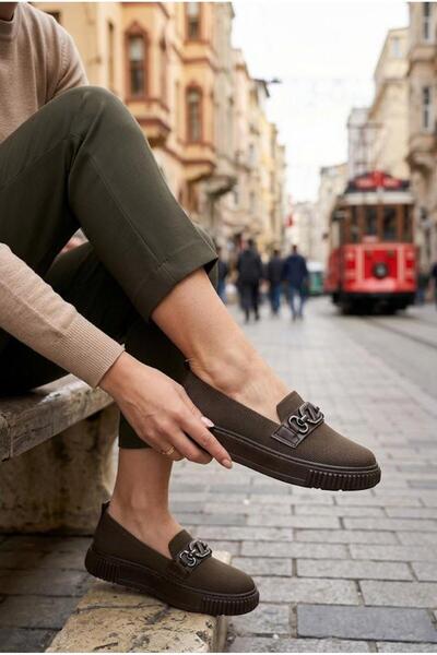 fort Ventes 346417 Comfortable Knitwear Loafer Women's Shoes with Stone Buckl...