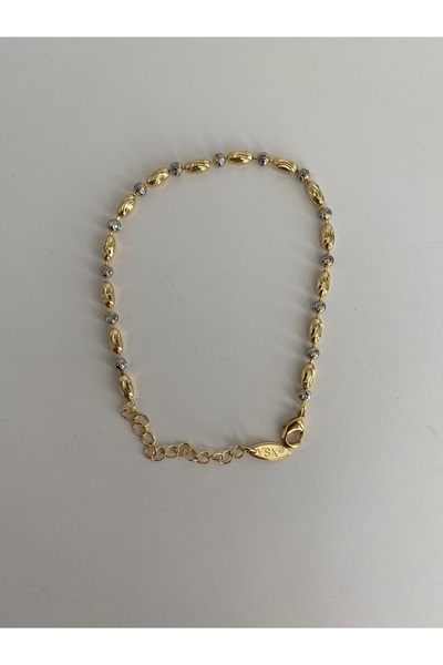 LUXURY Kadın Çift Renk Arpa Boncuklu Dorika Detaylı Zincir Çelik Bileklik