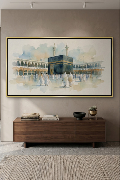 Jasmine Art لوحة جدارية إسلامية مرسومة بالألوان المائية لمكة المكرمة |   لوحة...