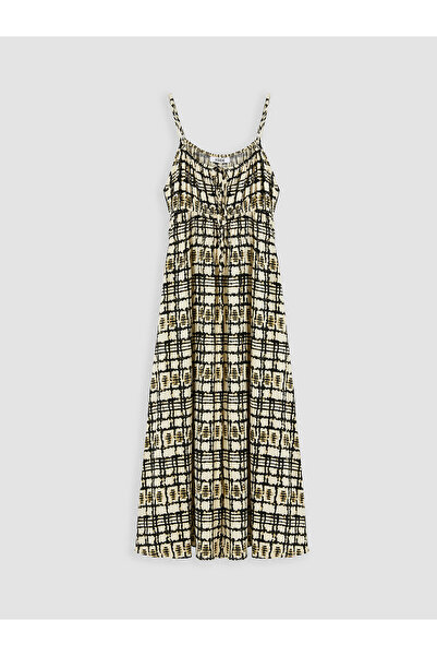 LC Waikiki Nevavm Patterned Waist-Hugging Dress with Rope Straps