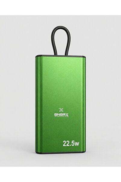 ENERX ENR-P10MTK Powerbank 10000 Mah 22.5W Hızlı Şarj, Dahili Type-C Kablolu Yeni Nesil Metal Kasa Taşınabilir Şarj Cihazı Yeşil