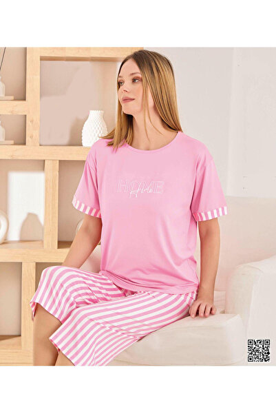 Pijamoni Bambu Milan Kumaş Pembe Renkli Kaprili Kadın Pijama Takımı