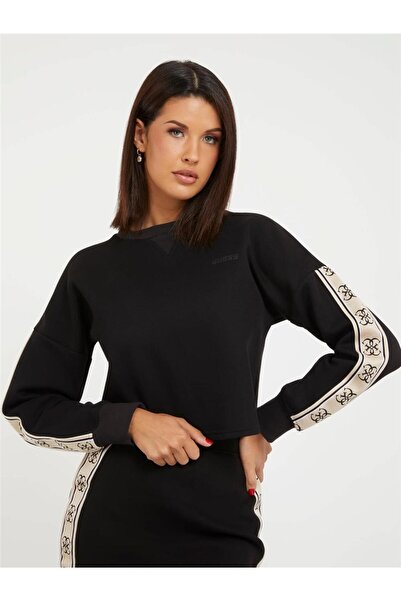 Guess Cymone Kadın Aktif Bisiklet Yaka Sweatshirt Siyah