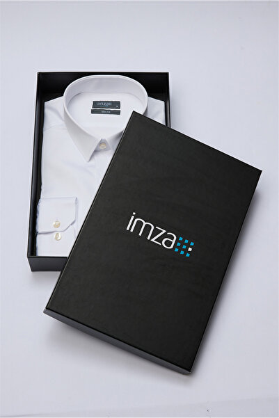 İmza White Hard Collar Long Sleeve Pocketless Slim Fit 100% Cotton Shirt 1004...