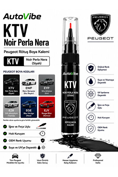 AutoVibe Peugeot Rötuş Boya Kalemi KTV Nera Black Siyah 2Si1Arada Çizik Giderici