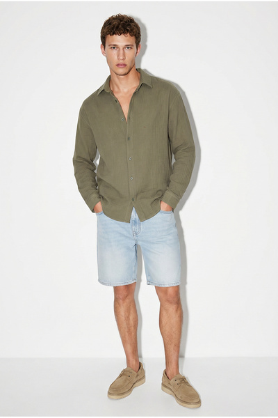 Bianco Lucci Men's Breathable Half Oversize Muslin Fabric Long Sleeve Collare...